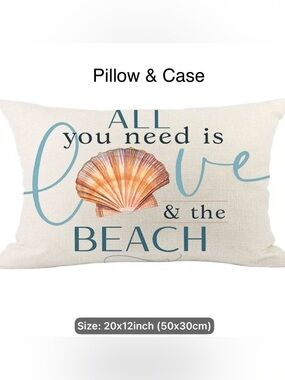 Pillow & Case NWTBeach/Shell Print Deco Pillow Cover AllYouNeedis Love&TheBeach